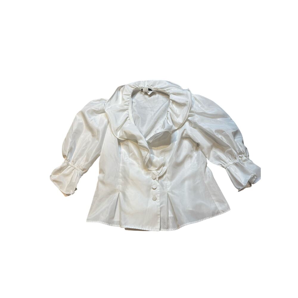 Lloyd Williams White Ruffle Portrait Collar‎ Puff Sleeve Blouse Vintage Size 12